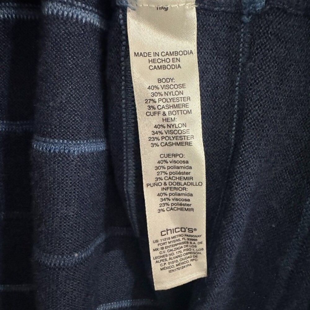 Chico's Women's Size 2 12 LARGE Touch of Cashmere Striped Sweater Indigo Blue - Picture 5 of 5